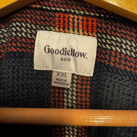 Goodfellow & Co Navy and Orange Plaid Flannel Shirt Jacket - Picture 2 of 3